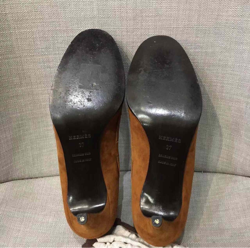 【97新✨超級低價🤩復古有氣質💫】Hermes愛馬仕中古高跟鞋37碼 鹿絨皮棕色-5