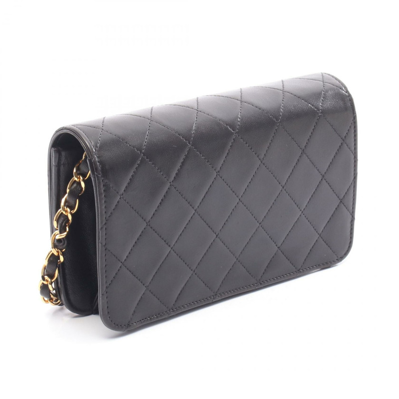 香奈兒迷你絎縫全蓋鏈肩背包，黑色皮革，金色五金，二手 CC-1