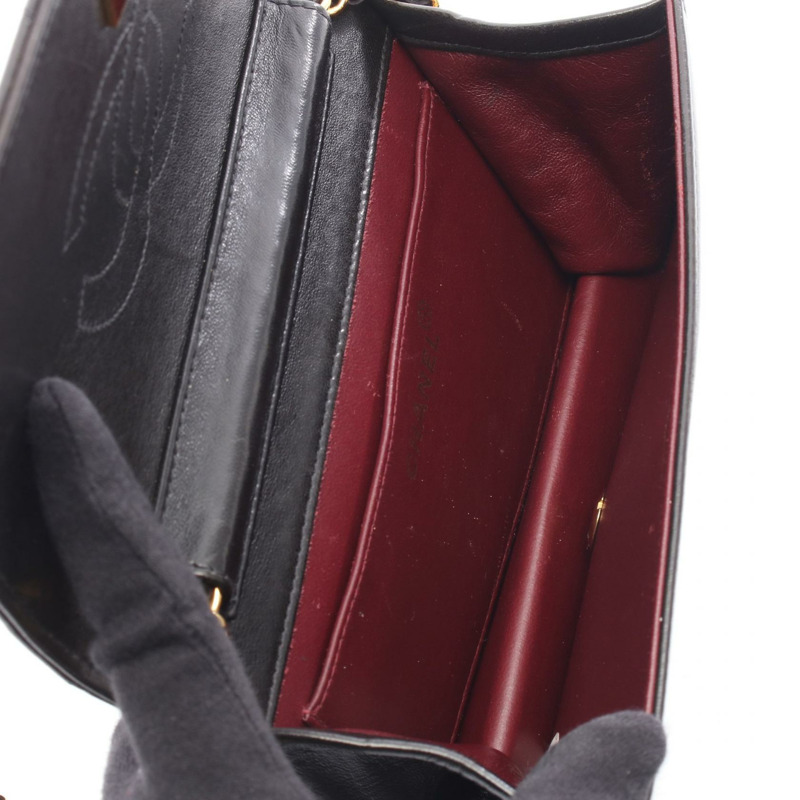 香奈兒迷你絎縫全蓋鏈肩背包，黑色皮革，金色五金，二手 CC-2