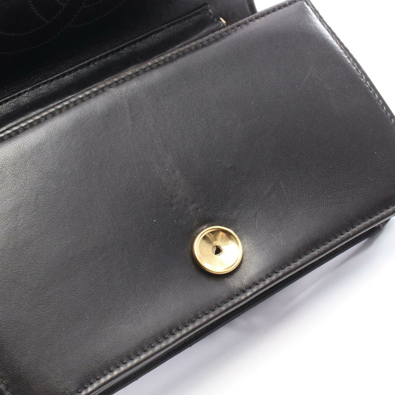 香奈兒迷你絎縫全蓋鏈肩背包，黑色皮革，金色五金，二手 CC-6