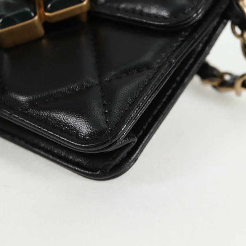 【日本直送】香奈兒 (CHANEL) 絎縫鏈條單肩包，羊皮材質，黑色，金色雙C標誌，正品編號 127795SAM-15