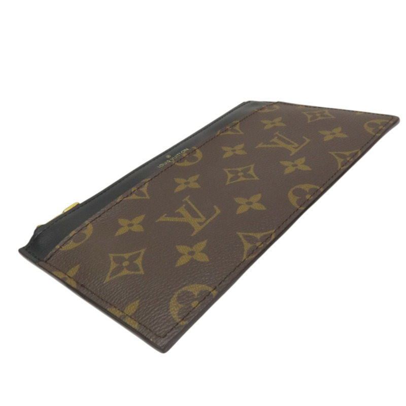 棕色 原花帆布 黑色牛皮 Slim purse 拉鍊長夾 金扣【LOUIS VUITTON LV 路易威登】 M80348-2