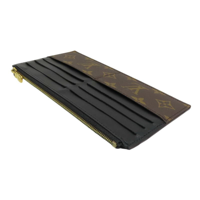 棕色 原花帆布 黑色牛皮 Slim purse 拉鍊長夾 金扣【LOUIS VUITTON LV 路易威登】 M80348-3
