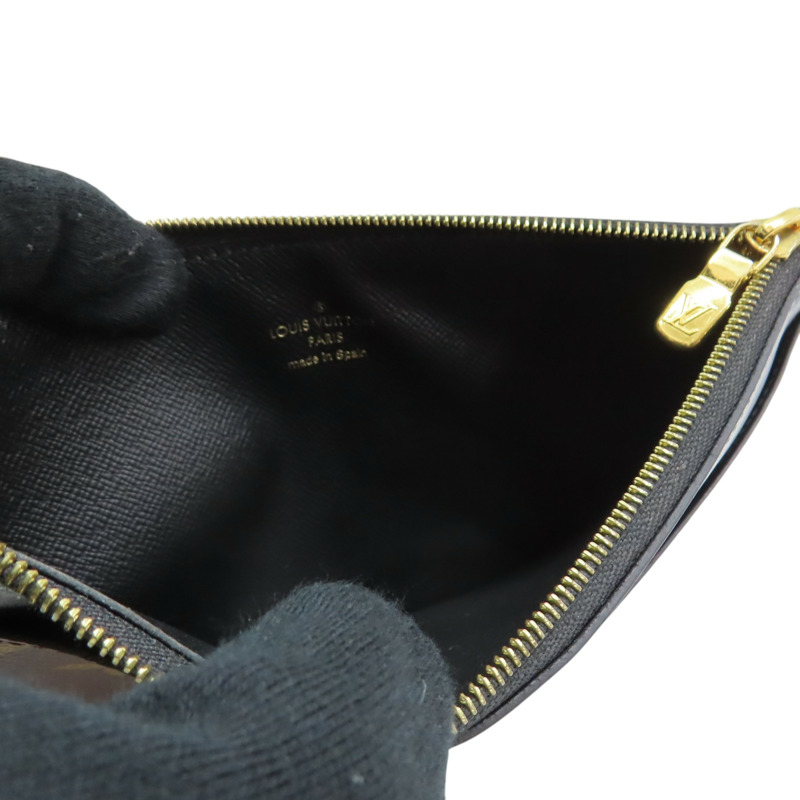 棕色 原花帆布 黑色牛皮 Slim purse 拉鍊長夾 金扣【LOUIS VUITTON LV 路易威登】 M80348-4