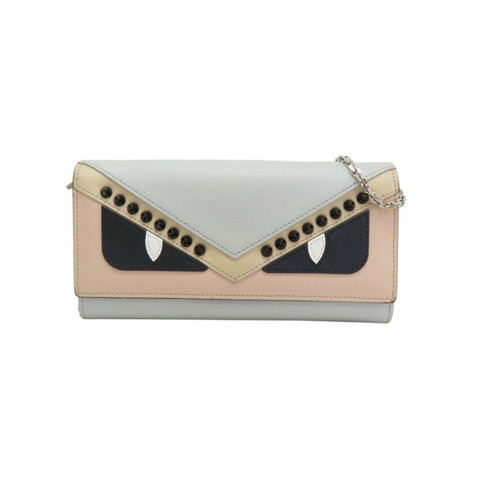 灰色 牛皮 Baguette 小怪獸 鍊帶 扣式長夾【FENDI 芬迪】 8M0365