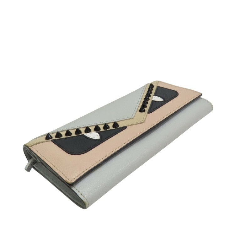 灰色 牛皮 Baguette 小怪獸 鍊帶 扣式長夾【FENDI 芬迪】 8M0365-2