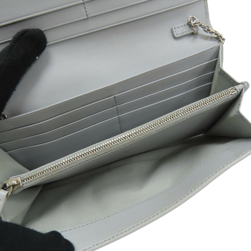 灰色 牛皮 Baguette 小怪獸 鍊帶 扣式長夾【FENDI 芬迪】 8M0365-4