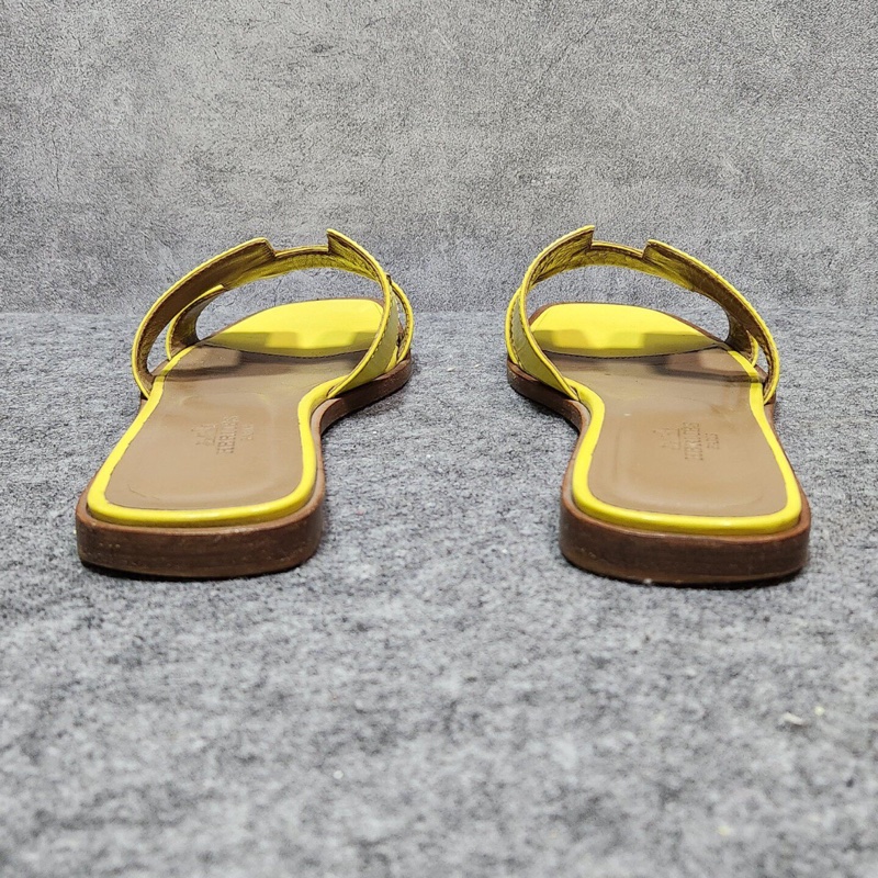 【清爽黃色💛適合春夏✨全網最低價】HERMES 愛馬仕 Oran系列 黃色時尚休閒套腳一字拖拖鞋-8