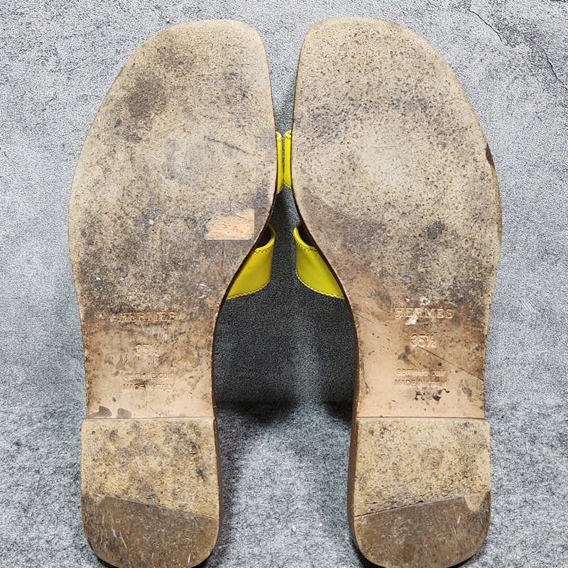 【清爽黃色💛適合春夏✨全網最低價】HERMES 愛馬仕 Oran系列 黃色時尚休閒套腳一字拖拖鞋-10