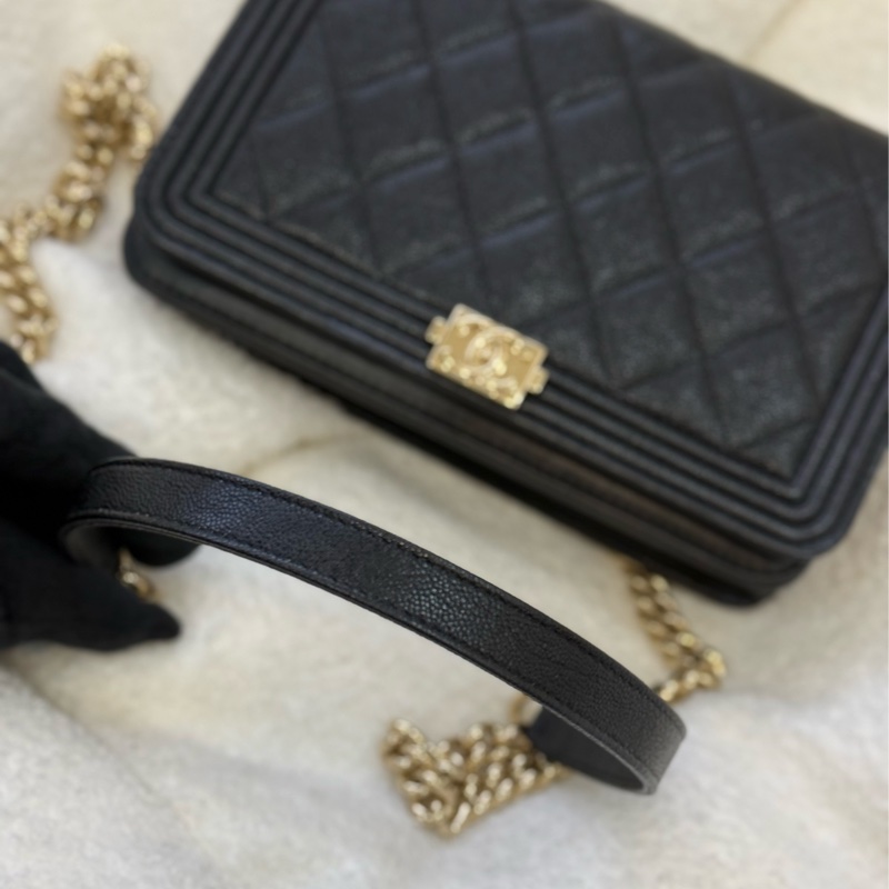 （國外購證全配）全新閒置Chanel boy woc 黑荔枝皮-13