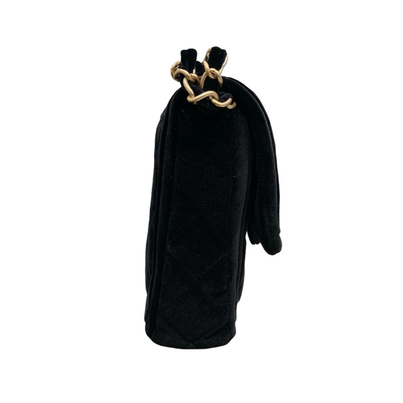 CHANEL 經典菱格紋雙蓋鏈條肩背包 絲絨 黑色 金色金具-3