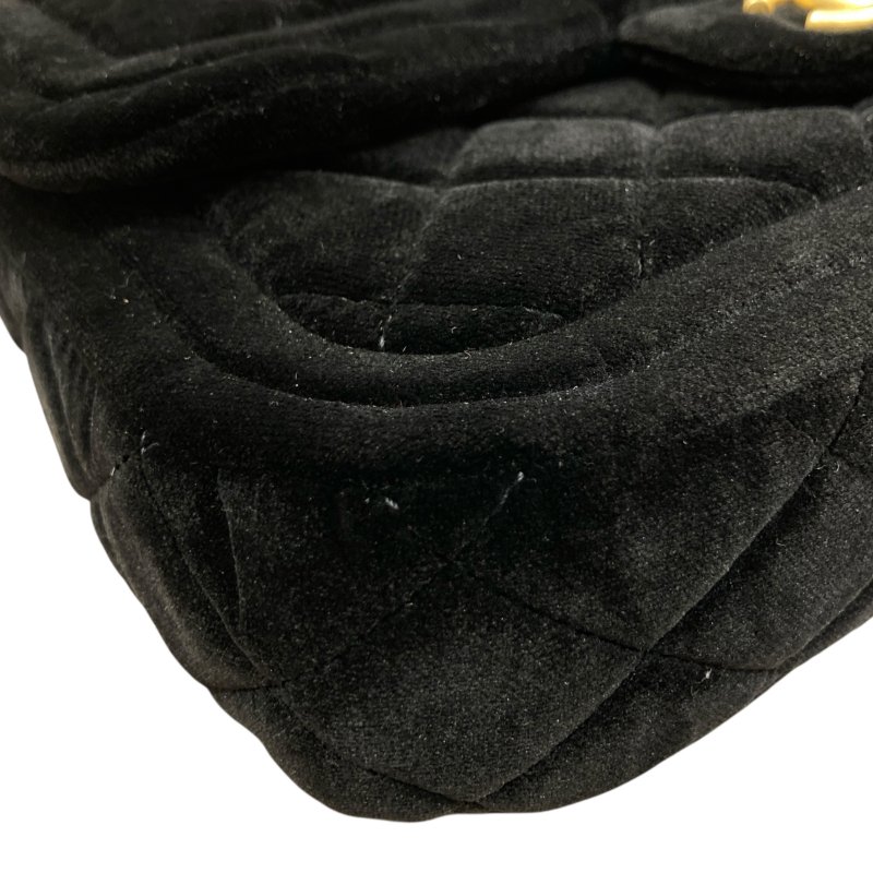 CHANEL 經典菱格紋雙蓋鏈條肩背包 絲絨 黑色 金色金具-6