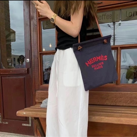【97新✨入門之選✨全網最低價】Hermes Aline愛馬仕 藍色 帆布袋