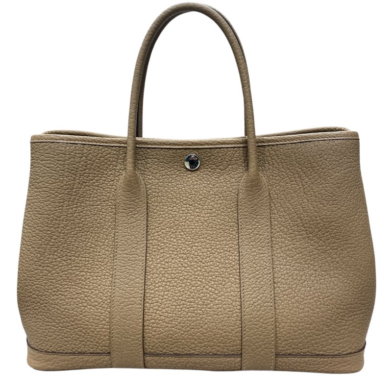 HERMES 愛馬仕 GARDEN PARTY 30 花園包 皮革 焦糖色系 銀扣-0