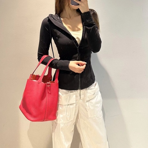 【98新✨全網最低價】Hermes愛馬仕 picotin lock 22菜籃子 紅色銀扣 swift皮