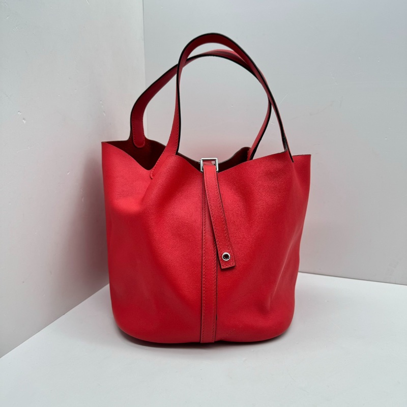 【98新✨全網最低價】Hermes愛馬仕 picotin lock 22菜籃子 紅色銀扣 swift皮-2