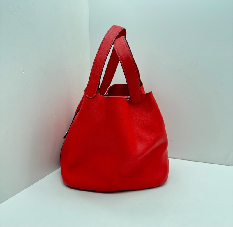 【98新✨全網最低價】Hermes愛馬仕 picotin lock 22菜籃子 紅色銀扣 swift皮-5