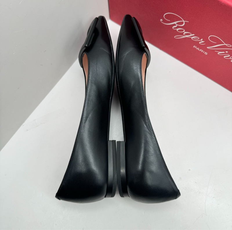 【98新✨黃金36碼🤩】Roger Vivier/RV Trompette黑色尖頭方扣平底鞋-5