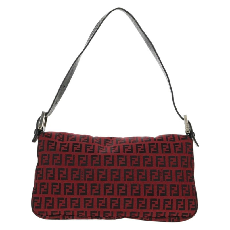 【日本直送】FENDI Zucchino帆布Mamma Baguette單肩包 紅色銀色 正品 150613V-1