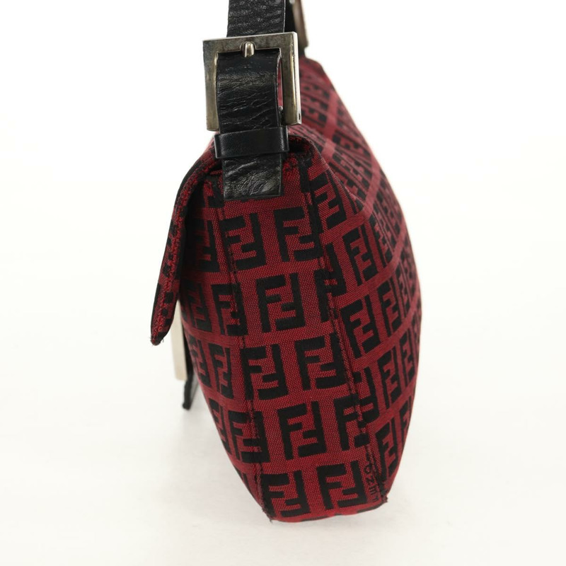 【日本直送】FENDI Zucchino帆布Mamma Baguette單肩包 紅色銀色 正品 150613V-2