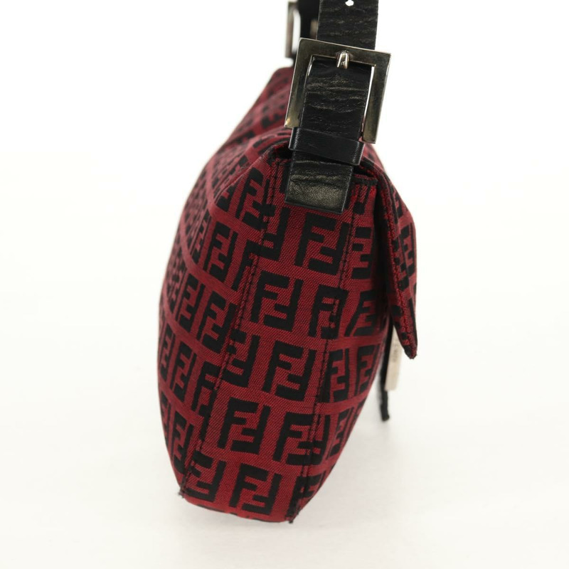 【日本直送】FENDI Zucchino帆布Mamma Baguette單肩包 紅色銀色 正品 150613V-3