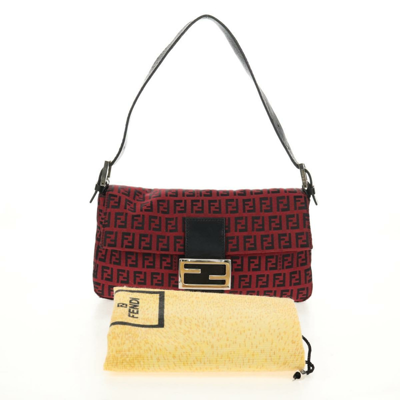 【日本直送】FENDI Zucchino帆布Mamma Baguette單肩包 紅色銀色 正品 150613V-11