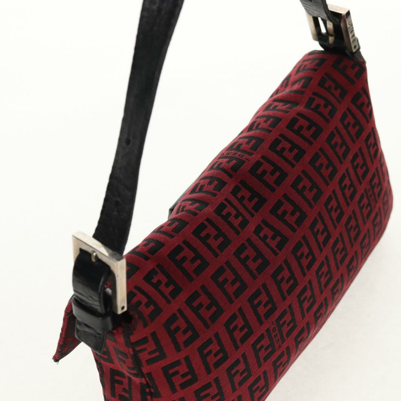【日本直送】FENDI Zucchino帆布Mamma Baguette單肩包 紅色銀色 正品 150613V-13
