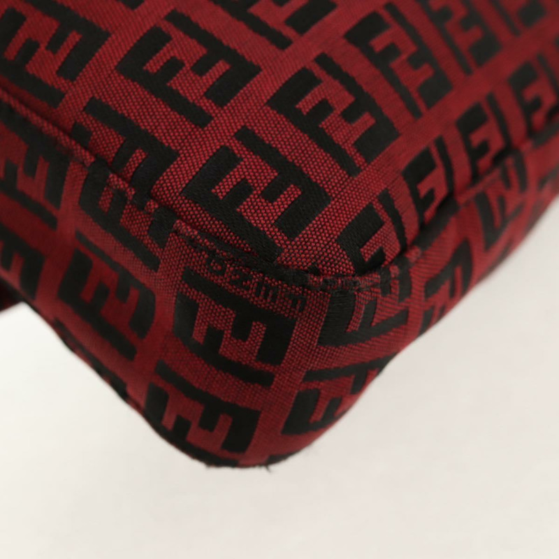 【日本直送】FENDI Zucchino帆布Mamma Baguette單肩包 紅色銀色 正品 150613V-17