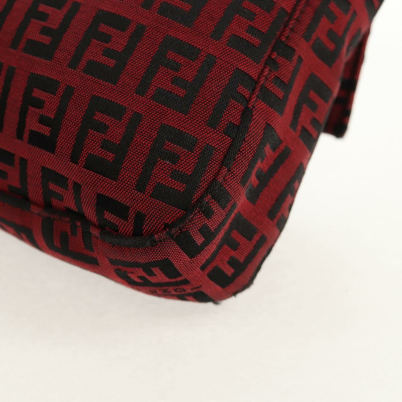 【日本直送】FENDI Zucchino帆布Mamma Baguette單肩包 紅色銀色 正品 150613V-18