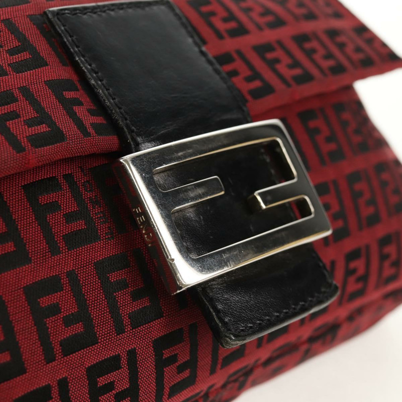 【日本直送】FENDI Zucchino帆布Mamma Baguette單肩包 紅色銀色 正品 150613V-19