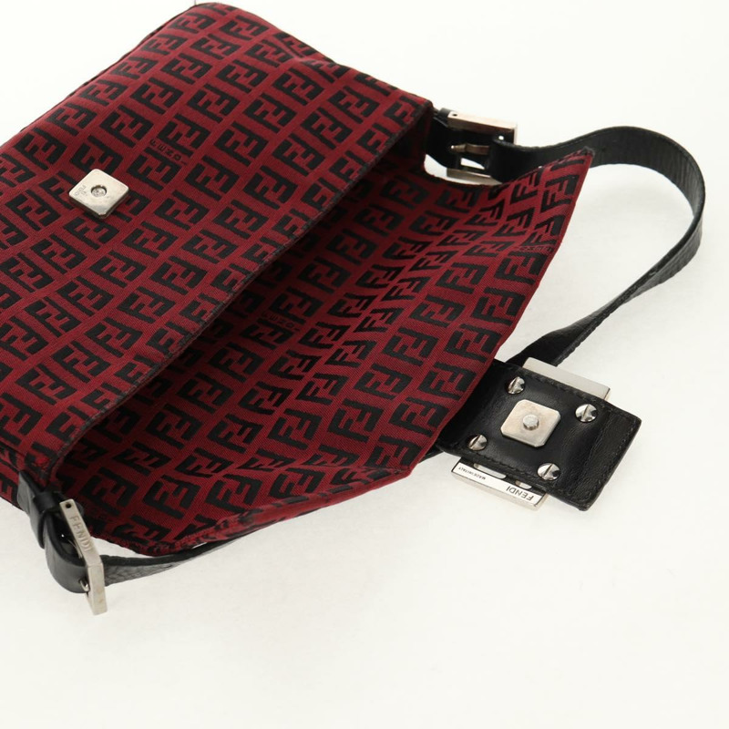 【日本直送】FENDI Zucchino帆布Mamma Baguette單肩包 紅色銀色 正品 150613V-20