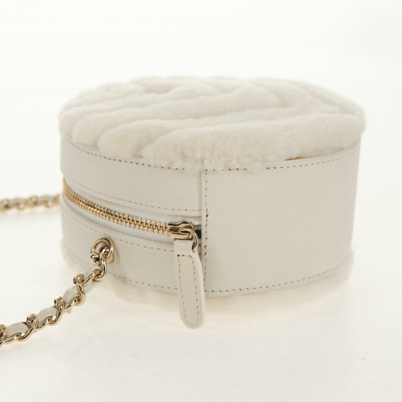 【日本直送】香奈兒 V 字縫線鏈條肩背包,羊毛白,金色雙 C 標誌,貨號 148461AM-3