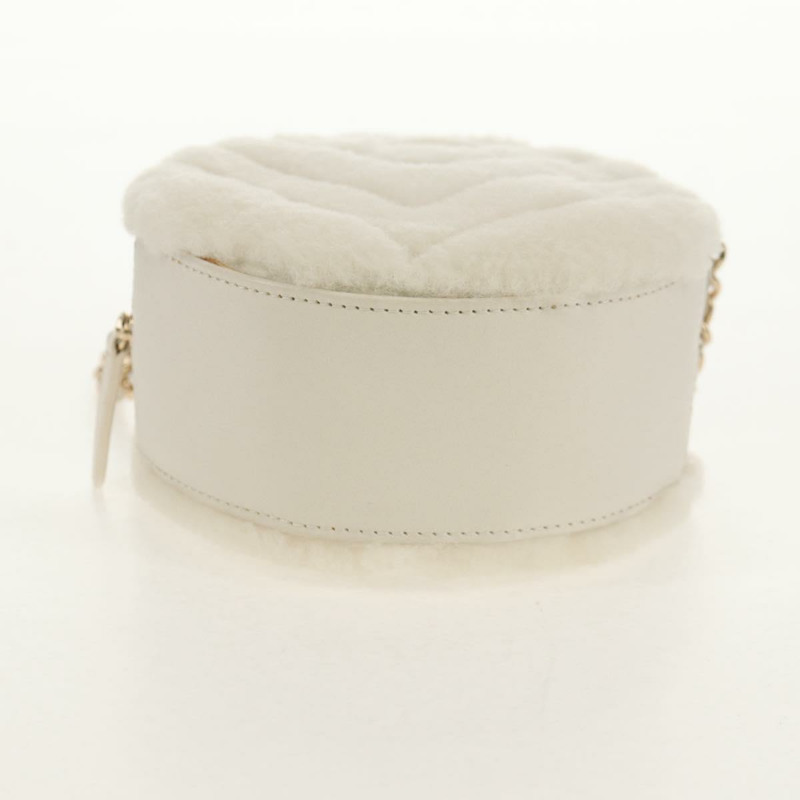 【日本直送】香奈兒 V 字縫線鏈條肩背包,羊毛白,金色雙 C 標誌,貨號 148461AM-9