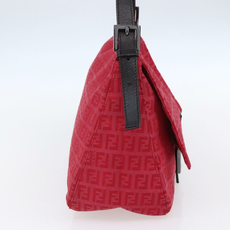 【日本直送】FENDI Zucchino帆布Mamma Baguette單肩包 紅色銀色 正品 134350V-2