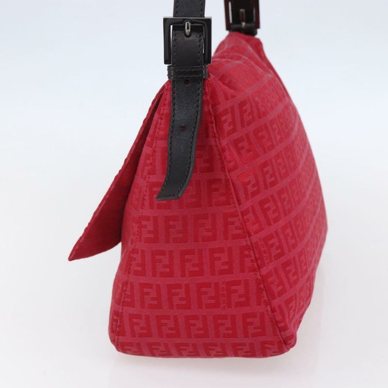 【日本直送】FENDI Zucchino帆布Mamma Baguette單肩包 紅色銀色 正品 134350V-3