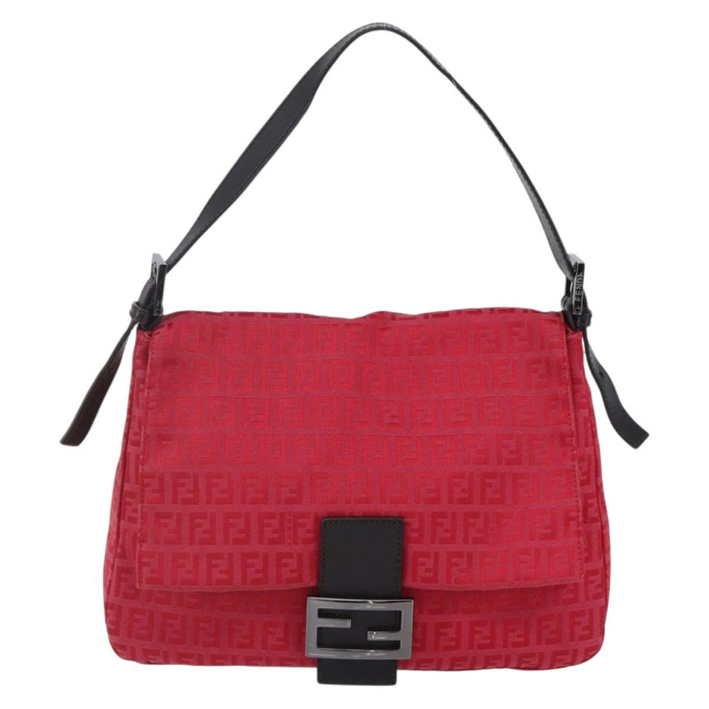 【日本直送】FENDI Zucchino帆布Mamma Baguette單肩包 紅色銀色 正品 134350V-12