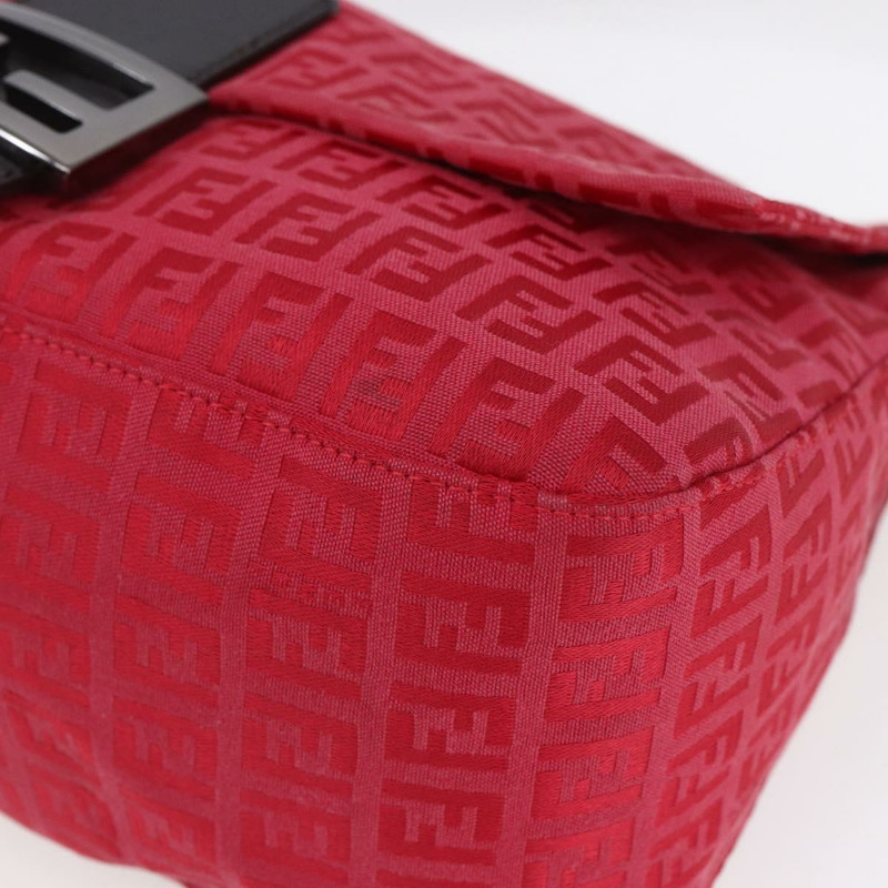 【日本直送】FENDI Zucchino帆布Mamma Baguette單肩包 紅色銀色 正品 134350V-13