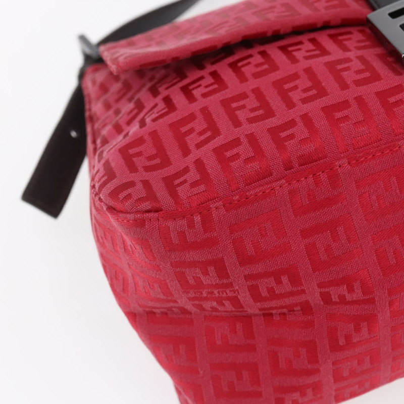 【日本直送】FENDI Zucchino帆布Mamma Baguette單肩包 紅色銀色 正品 134350V-14