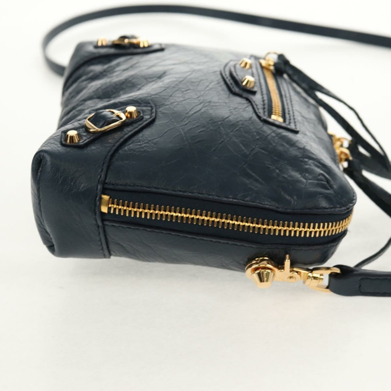 【日本直送】BALENCIAGA 經典記者單肩背包，皮革材質，海軍藍/金色，貨號 488795，正品 am10138V-3