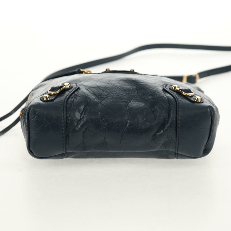 【日本直送】BALENCIAGA 經典記者單肩背包，皮革材質，海軍藍/金色，貨號 488795，正品 am10138V-4