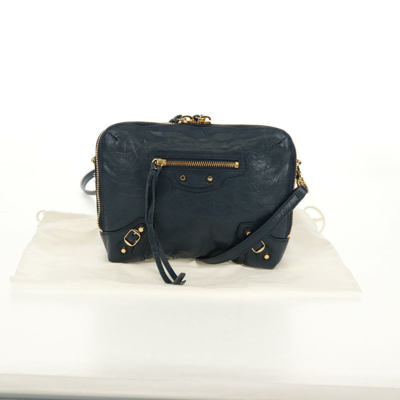 【日本直送】BALENCIAGA 經典記者單肩背包，皮革材質，海軍藍/金色，貨號 488795，正品 am10138V-11