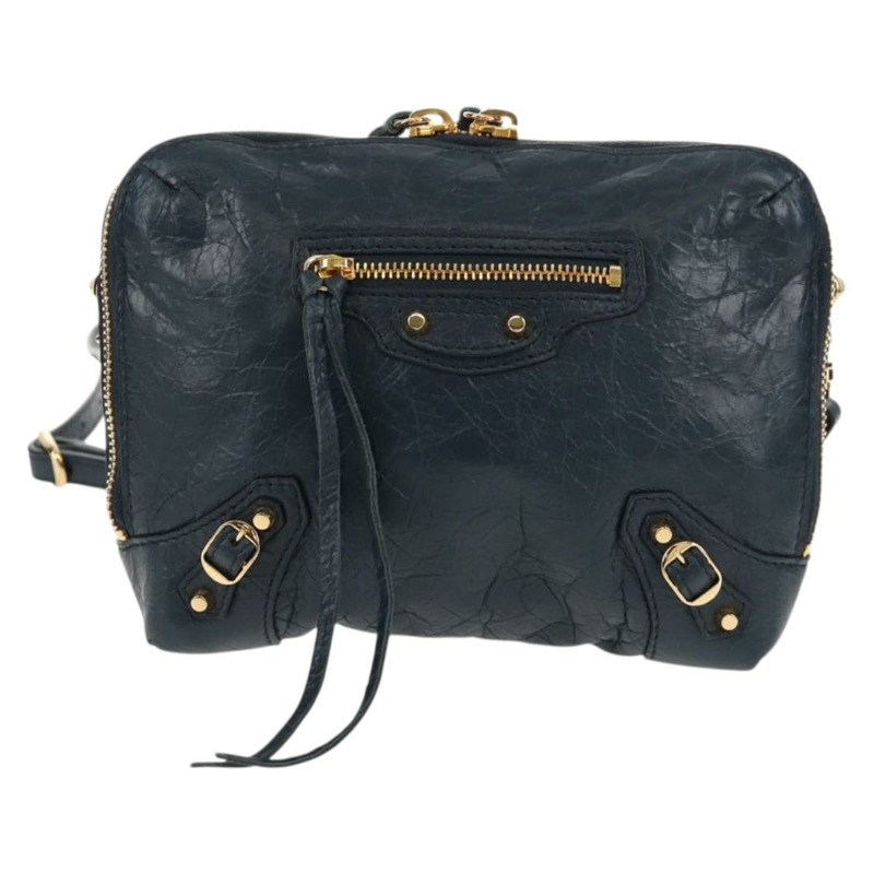 【日本直送】BALENCIAGA 經典記者單肩背包，皮革材質，海軍藍/金色，貨號 488795，正品 am10138V-12