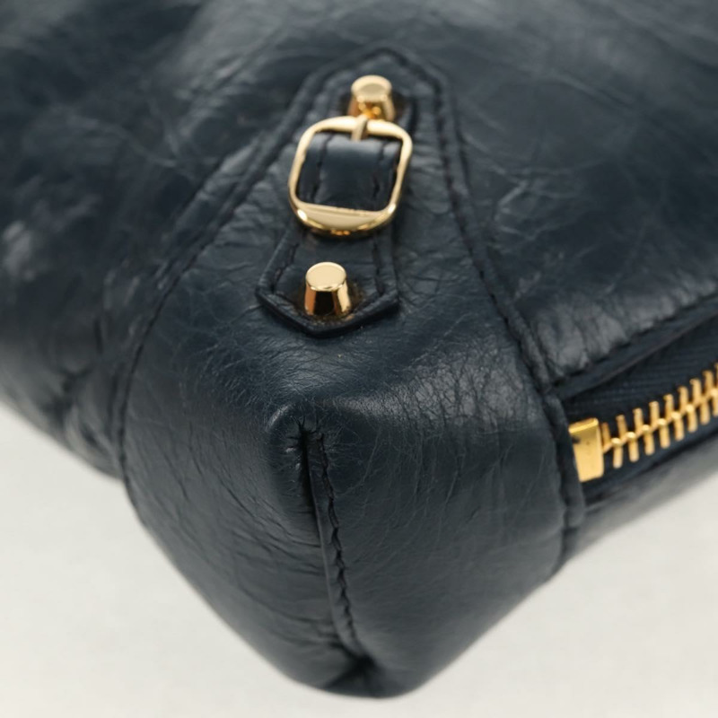 【日本直送】BALENCIAGA 經典記者單肩背包，皮革材質，海軍藍/金色，貨號 488795，正品 am10138V-15