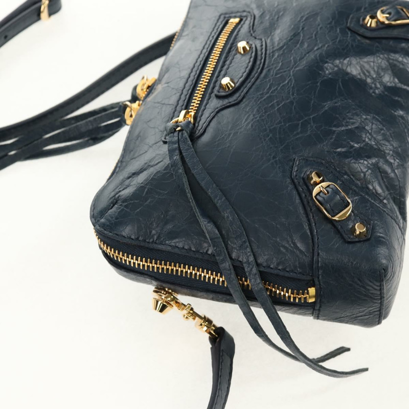 【日本直送】BALENCIAGA 經典記者單肩背包，皮革材質，海軍藍/金色，貨號 488795，正品 am10138V-18