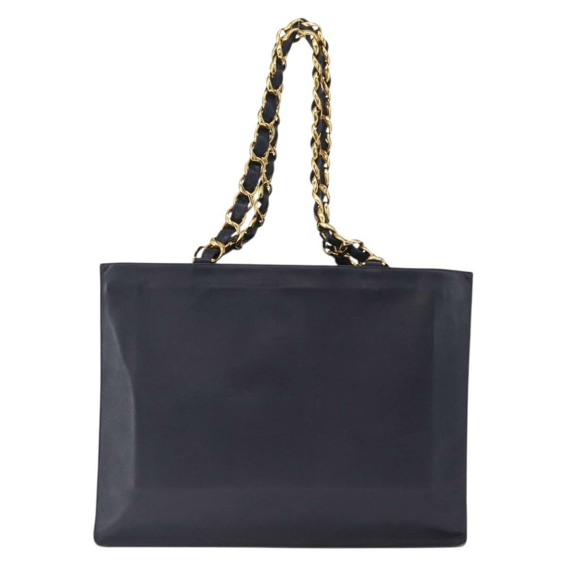 【日本直送】香奈兒鏈條手提包，皮革材質，海軍藍金色雙C標誌，正品編號157556V-2