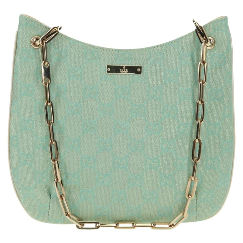 【日本直送】GUCCI GG帆布鏈條單肩包 淺藍色 金色 正品 163592V-1