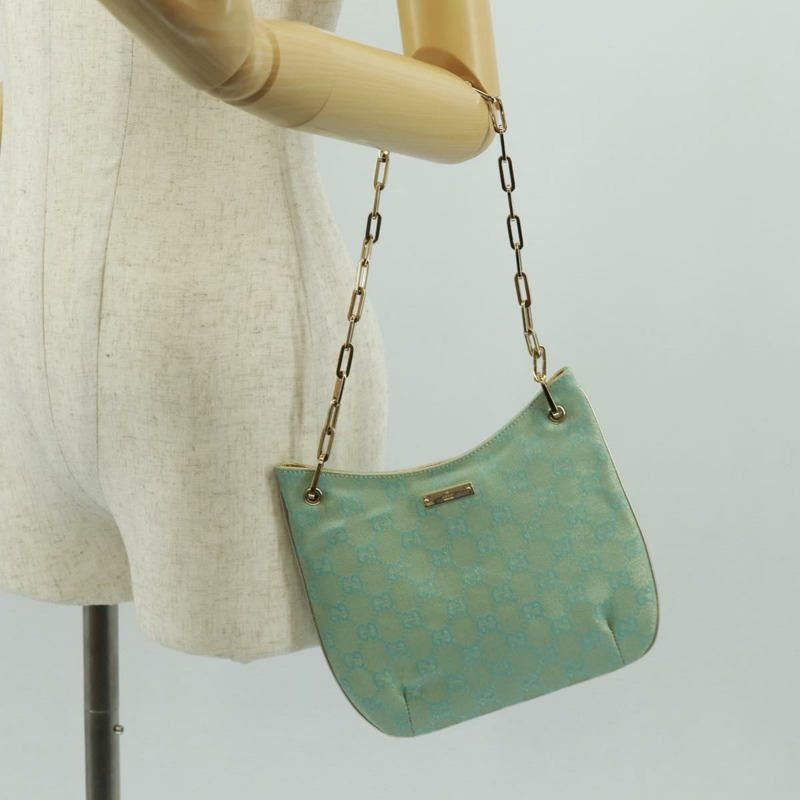 【日本直送】GUCCI GG帆布鏈條單肩包 淺藍色 金色 正品 163592V-20