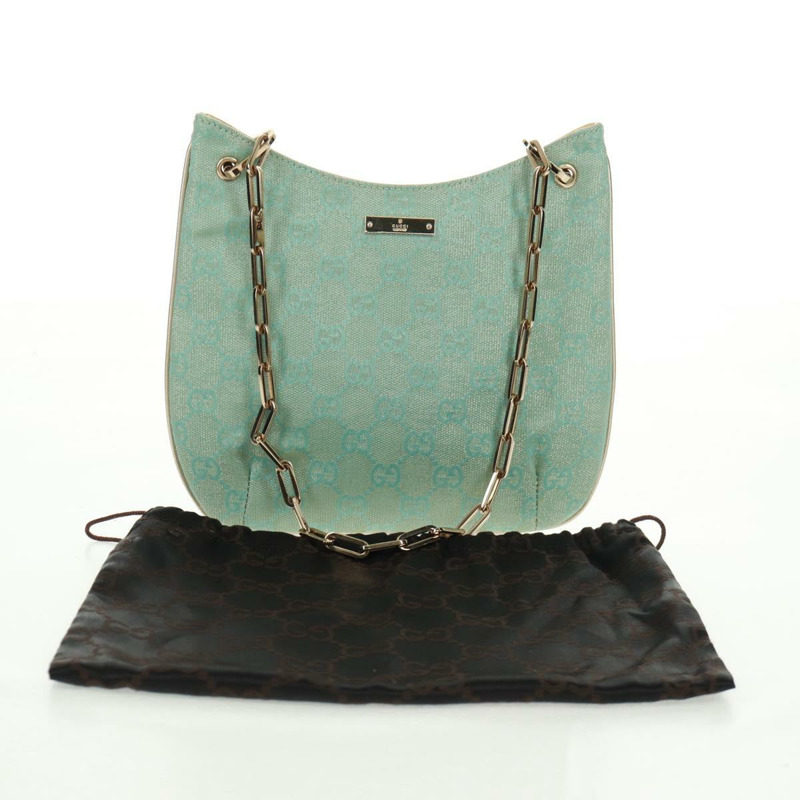 【日本直送】GUCCI GG帆布鏈條單肩包 淺藍色 金色 正品 163592V-21