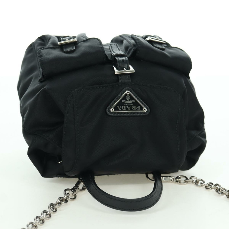 【日本直送】PRADA 尼龍黑色銀色鏈條單肩包 Auth 171449M-5
