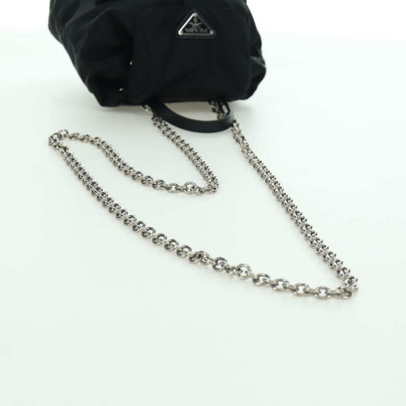 【日本直送】PRADA 尼龍黑色銀色鏈條單肩包 Auth 171449M-6